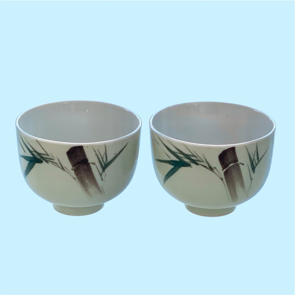 Porcelain Japanese Bamboo Design Cups / Bowls~ Set of 2